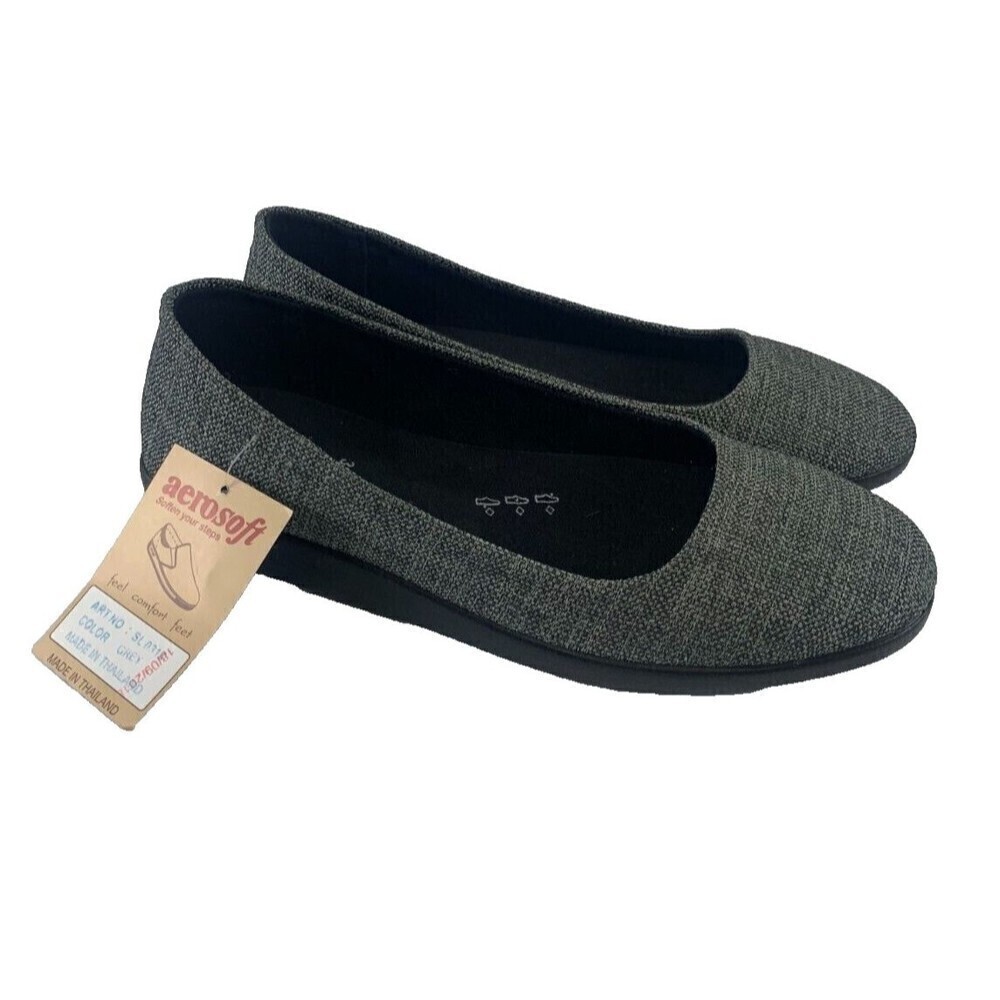 Aerosoft Comfort Fabric Ballet Flat Gray Tweed Slip On Casual NEW Women 39 US‎ 9